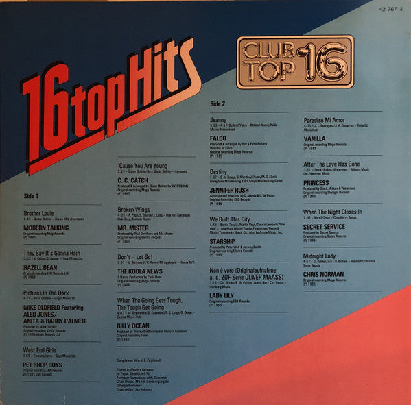 Various : 16 Top Hits Marts/April 1986 (LP, Comp)