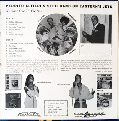 Pedrito Altieri And His Happy Steel Band : On Eastern Airlines Caribbean Jets (Number One To The Sun) (LP, Album, Mono, Blu)