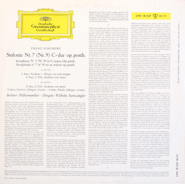 Franz Schubert - Berliner Philharmoniker : Sinfonie Nr.7 C-Dur (Opus Posthum) (LP, Album, Mono, RE)