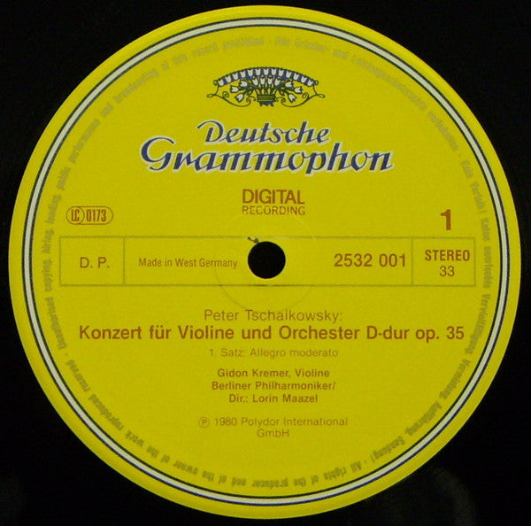 Pyotr Ilyich Tchaikovsky, Gidon Kremer, Berliner Philharmoniker, Lorin Maazel : Violinkonzert • Violin Concerto • Sérénade Mélancolique (LP)