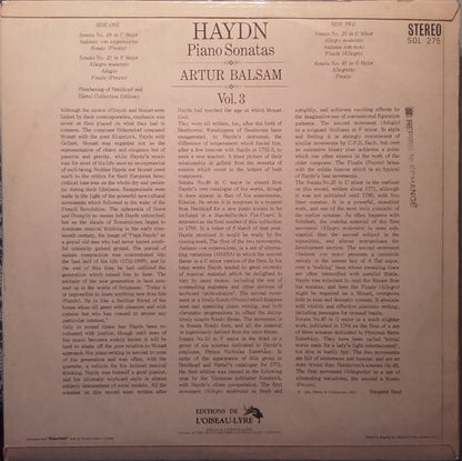 Joseph Haydn, Arthur Balsam : Piano Sonatas, Vol. 3 (LP)