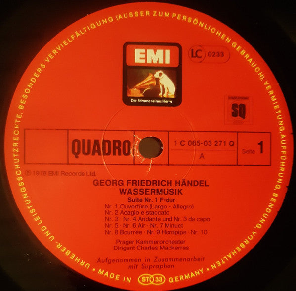 Georg Friedrich Händel, Sir Charles Mackerras, Prague Chamber Orchestra : Wassermusik (LP, Album, Quad)