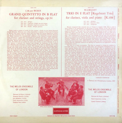 Carl Maria von Weber, Wolfgang Amadeus Mozart, Melos Ensemble Of London : Grand Quintetto In B Flat / Trio In E Flat (Kegelstatt Trio) (LP)