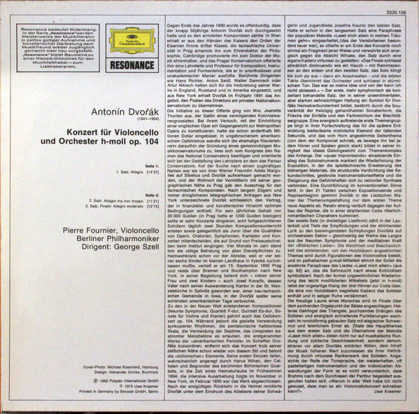 Antonín Dvořák - Pierre Fournier, Berliner Philharmoniker, George Szell : Cellokonzert (LP, RE)