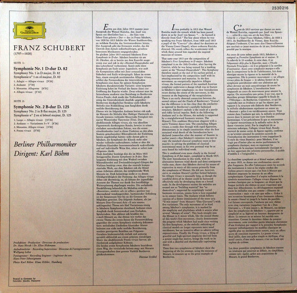 Franz Schubert / Berliner Philharmoniker, Karl Böhm : Franz Schubert Symphonien Nr. 1 & Nr. 2 (LP)