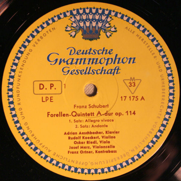 Franz Schubert - Adrian Aeschbacher • Rudolf Koeckert • Oskar Riedl • Josef Merz • Franz Ortner : Forellen-Quintett • The Trout (10", Mono)