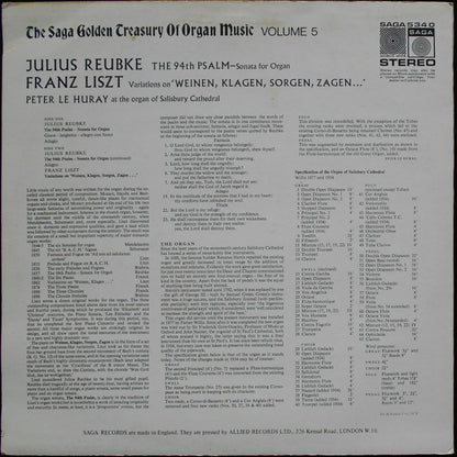 Julius Reubke, Franz Liszt, Peter Le Huray : The Organ Of Salisbury Cathedral (LP)