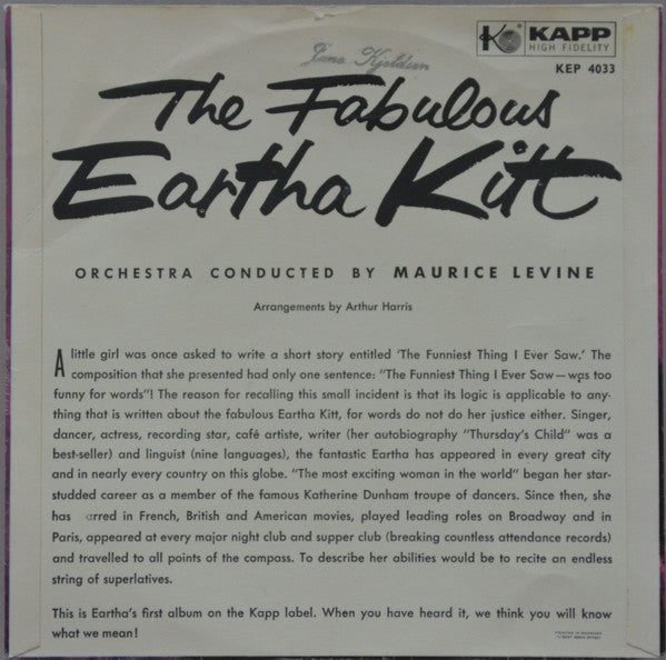 Eartha Kitt : The Fabulous Eartha Kitt (7", EP)
