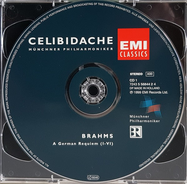 Sergiu Celibidache, Münchner Philharmoniker, Johannes Brahms : Brahms I / German Requiem (2xCD, RM)