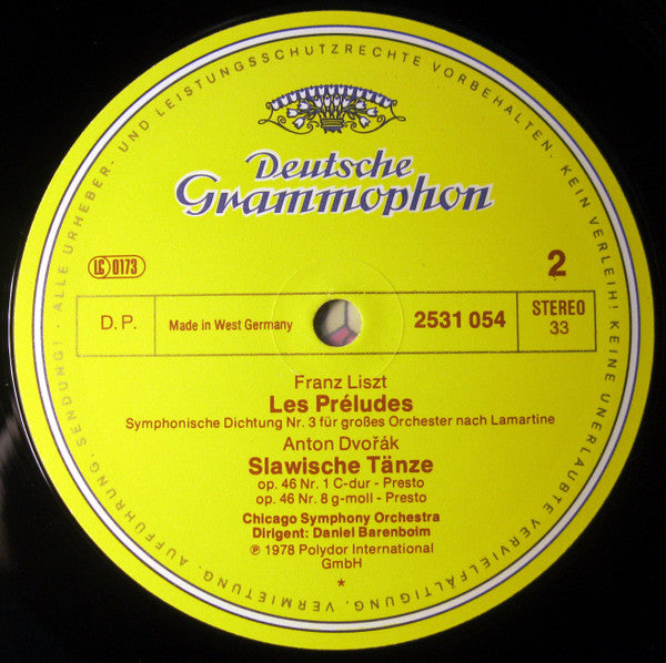 Chicago Symphony Orchestra • Daniel Barenboim : Die Moldau • Ungarische Tänze = Hungarian Dances • Les Préludes • Slawische Tänze = Slavonic Dances (LP)