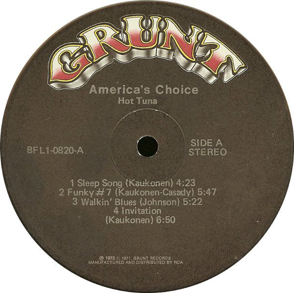 Hot Tuna : America's Choice (LP, Album, Hol)