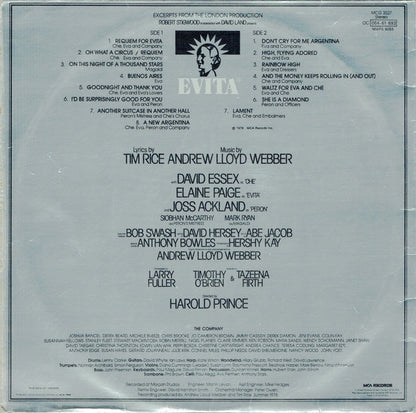 "Evita" Original London Cast Recording,  Robert Stigwood  In Association With David Land Presents, Lyrics By  Tim Rice , Music By  Andrew Lloyd Webber : Evita (LP, Album, Gat)