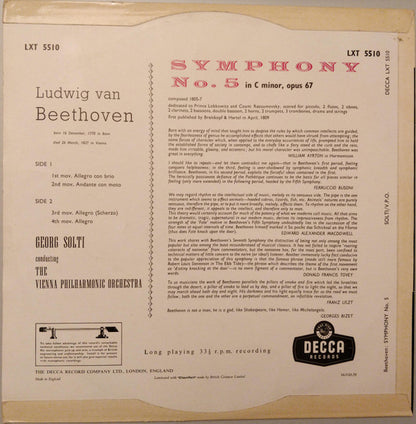 Ludwig van Beethoven, Georg Solti, Wiener Philharmoniker : Symphony 5 (LP, Mono)