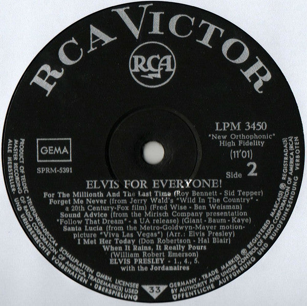 Elvis Presley : Elvis For Everyone!  (LP, Album, Mono)