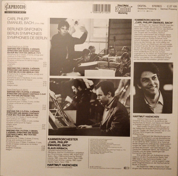 Carl Philipp Emanuel Bach - Kammerorchester Carl Philipp Emanuel Bach, Hartmut Haenchen : Berliner Sinfonien (LP, Album, gat)