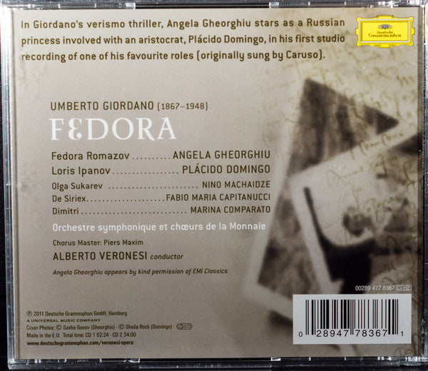 Umberto Giordano - Angela Gheorghiu, Placido Domingo, Nino Machaidze, Fabio Maria Capitanucci, Orchestre Du Théâtre Royal De La Monnaie et Choeurs Du Théâtre Royal De La Monnaie, Alberto Veronesi : Fedora (2xCD, Album)