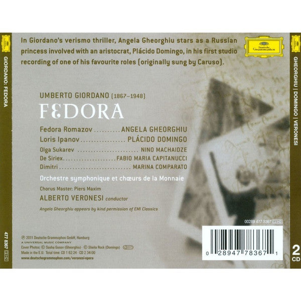 Umberto Giordano - Angela Gheorghiu, Placido Domingo, Nino Machaidze, Fabio Maria Capitanucci, Orchestre Du Théâtre Royal De La Monnaie et Choeurs Du Théâtre Royal De La Monnaie, Alberto Veronesi : Fedora (2xCD, Album)