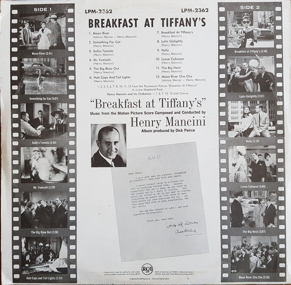 Henry Mancini : Breakfast At Tiffany's (Music From The Motion Picture Score) (LP, Album, Mono)