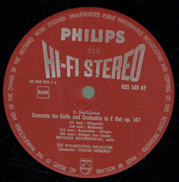 Dmitri Shostakovich : Cello Concerto In E Flat Op. 107 / Symphony No. 1 In F Major Op. 10 (LP, Album)