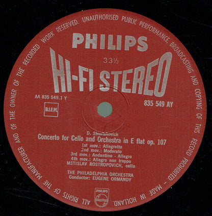 Dmitri Shostakovich : Cello Concerto In E Flat Op. 107 / Symphony No. 1 In F Major Op. 10 (LP, Album)