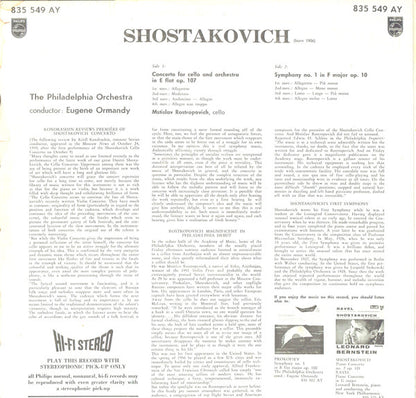 Dmitri Shostakovich : Cello Concerto In E Flat Op. 107 / Symphony No. 1 In F Major Op. 10 (LP, Album)