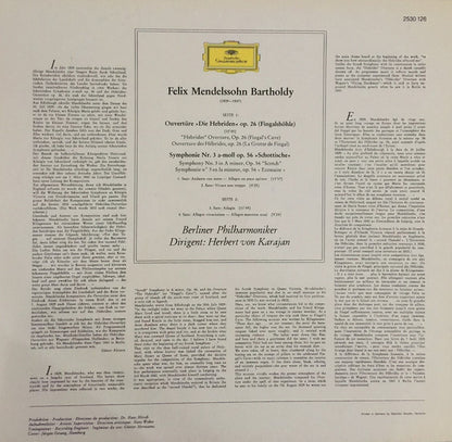 Felix Mendelssohn-Bartholdy - Berliner Philharmoniker • Herbert von Karajan : Symphonie Nr. 3 »Schottische« • Hebriden-Ouvertüre (LP)