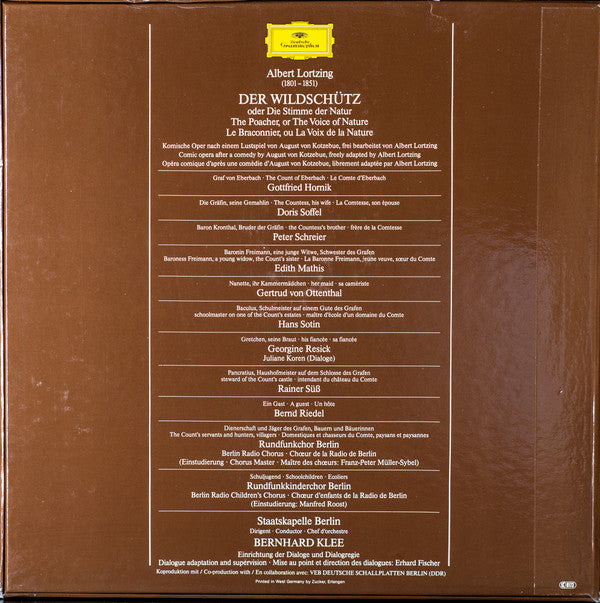 Albert Lortzing, Edith Mathis, Georgine Resick, Peter Schreier, Gottfried Hornik, Hans Sotin, Staatskapelle Berlin, Bernhard Klee : Der Wildschütz (3xLP, Album + Box)