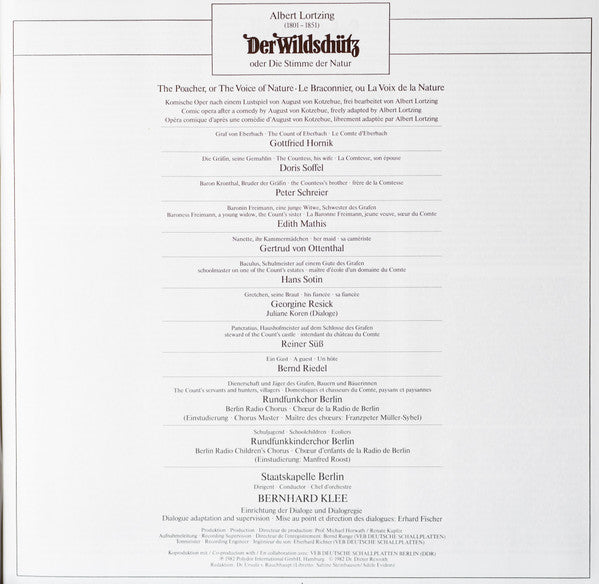 Albert Lortzing, Edith Mathis, Georgine Resick, Peter Schreier, Gottfried Hornik, Hans Sotin, Staatskapelle Berlin, Bernhard Klee : Der Wildschütz (3xLP, Album + Box)