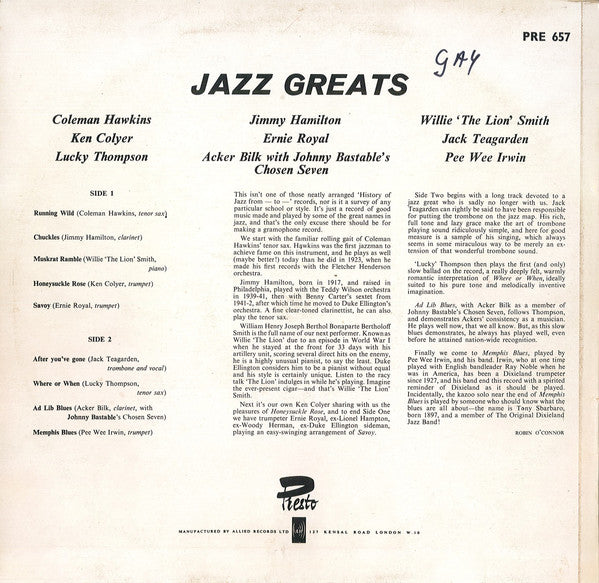 Various : Jazz Greats (LP, Comp)