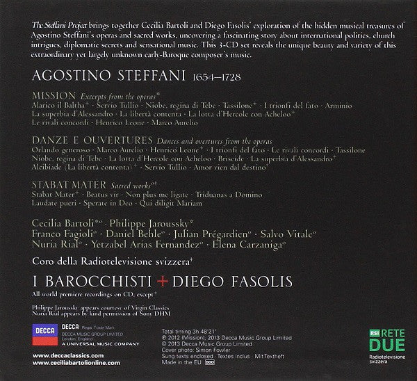 Agostino Steffani, Cecilia Bartoli, Diego Fasolis : The Steffani Project (2xCD, Album + CD, Album, RE + Box, Comp)