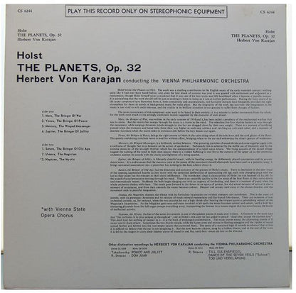 Gustav Holst - Herbert von Karajan, Wiener Philharmoniker : The Planets (LP, Album, Ful)