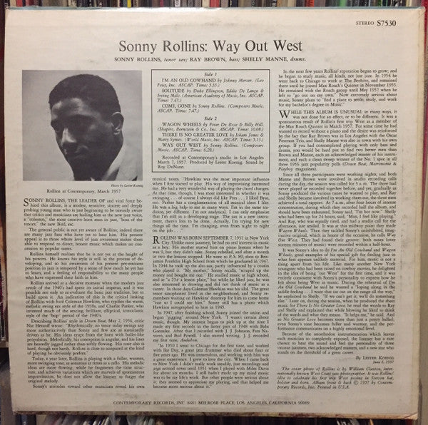 Sonny Rollins : Way Out West (LP, Album, RE, RP, Gre)