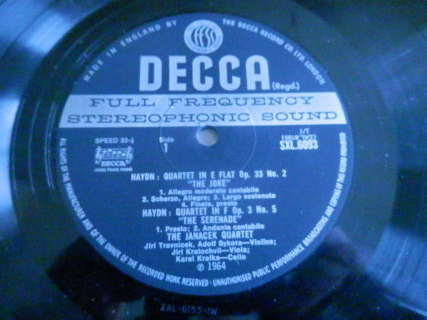 Joseph Haydn  -  Janáček Quartet : Quartet In E Flat Op. 33/2 "Joke" / Quartet In F Op. 3/5 "Serenade" / Quartet In D Minor Op. 76/2 "Fifths" (LP, Album, RP, ED3)