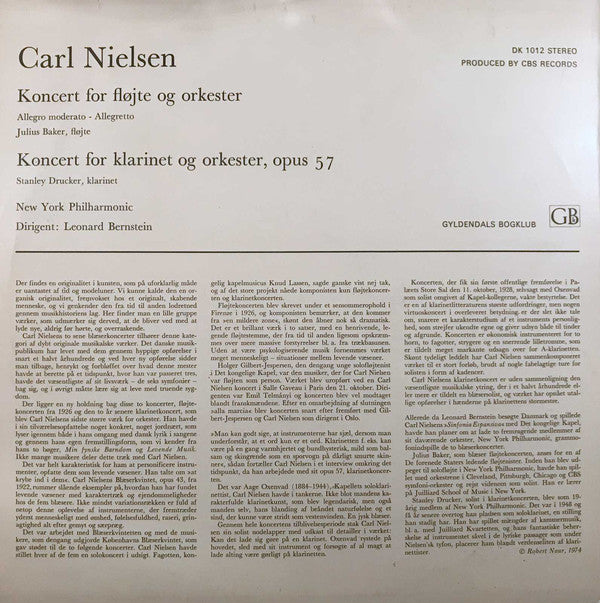 Carl Nielsen, New York Philharmonic, Leonard Bernstein, Julius Baker, Stanley Drucker : Koncert For Fløjte Og Orkester / Koncert For Klarinet Og Orkester (LP, Album, RE)