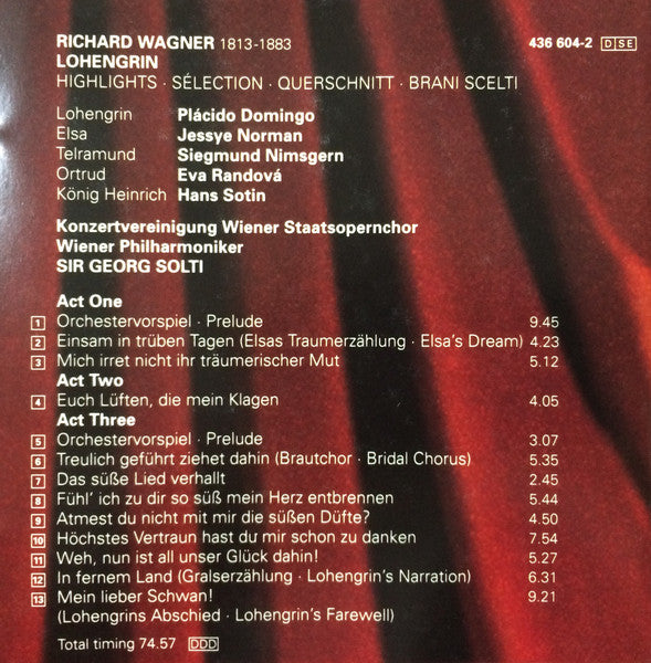 Richard Wagner - Placido Domingo, Jessye Norman, Georg Solti : Lohengrin - Highlights (CD, RE, Hig)