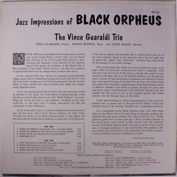 Vince Guaraldi Trio : Jazz Impressions Of Black Orpheus (LP, Album, RE)