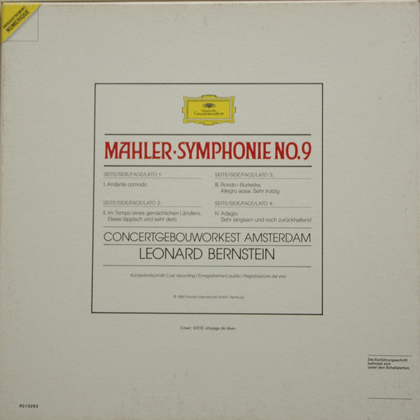 Gustav Mahler, Leonard Bernstein, Concertgebouworkest : Symphonie No.9 (LP)