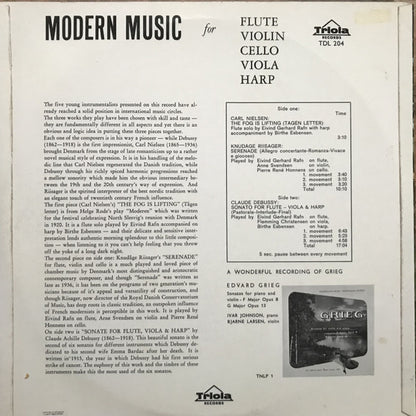 Claude Debussy, Carl Nielsen, Knudåge Riisager : Modern Music for Flute, Violin, Cello, Viola and Harp (10", Album)