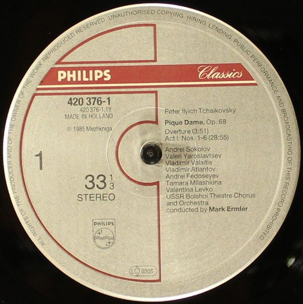 Pyotr Ilyich Tchaikovsky, Vladimir Atlantov, Tamara Milashkina, Валентина Левко, Vladimir Valaitis, Andrei Fedoseyev, Mark Ermler, Bolshoi Theatre Orchestra, Chorus Of The Bolshoi Theatre : Pique Dame - The Queen of Spades (3xLP + Box)