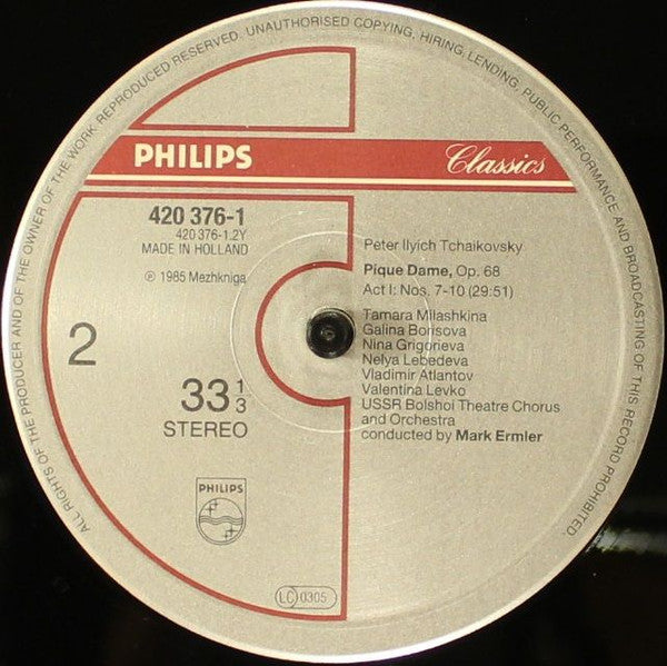 Pyotr Ilyich Tchaikovsky, Vladimir Atlantov, Tamara Milashkina, Валентина Левко, Vladimir Valaitis, Andrei Fedoseyev, Mark Ermler, Bolshoi Theatre Orchestra, Chorus Of The Bolshoi Theatre : Pique Dame - The Queen of Spades (3xLP + Box)