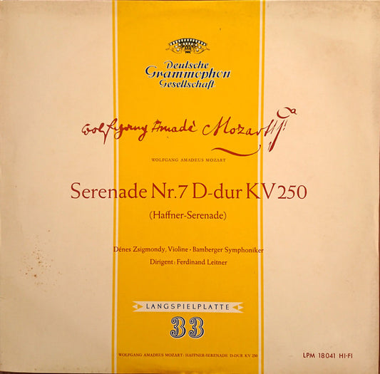 Wolfgang Amadeus Mozart - Denes Zsigmondy, Ferdinand Leitner, Bamberger Symphoniker : Serenade Nr.7 D-Dur KV 250 (Haffner-Serenade) (LP, Album, Mono)