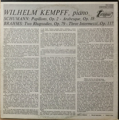 Wilhelm Kempff, Robert Schumann, Johannes Brahms : Brahms: 2 Rhapsodies, Op. 79; 3 Intermezzi, Op. 117 / Schumann: Papillons, Op. 2; Arabesque, Op. 18 (LP, Album)