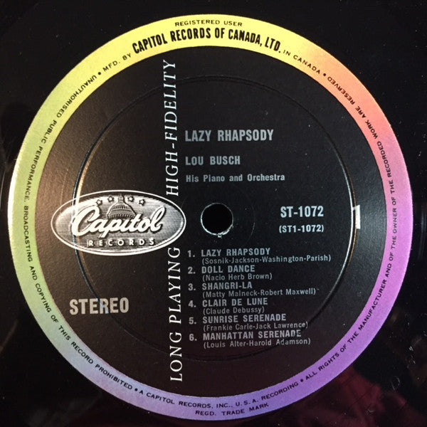 Lou Busch & His Orchestra : Lazy Rhapsody (LP, Album)
