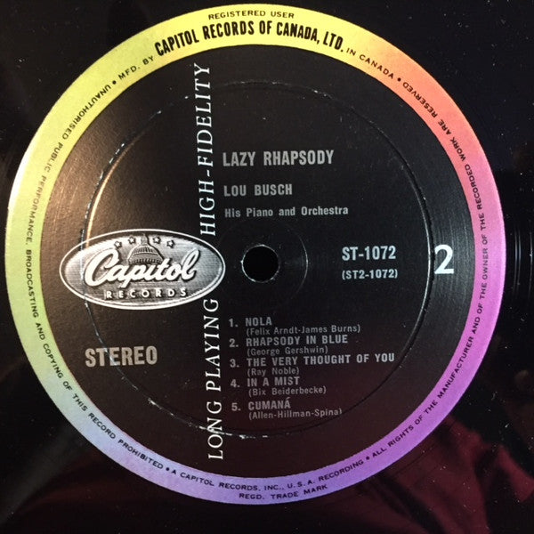 Lou Busch & His Orchestra : Lazy Rhapsody (LP, Album)