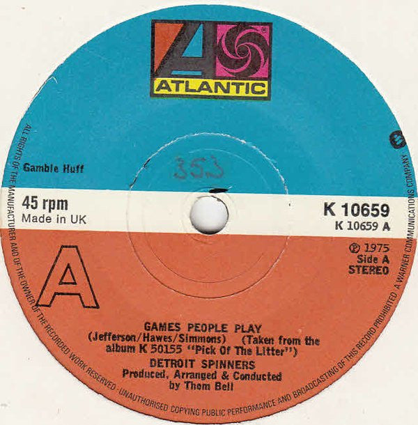Spinners : Games People Play (7", Single)