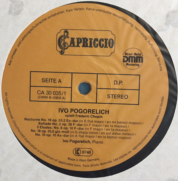 Ivo Pogorelich Spielt Frédéric Chopin : Ivo Pogorelich Spielt Frédéric Chopin (2xLP)