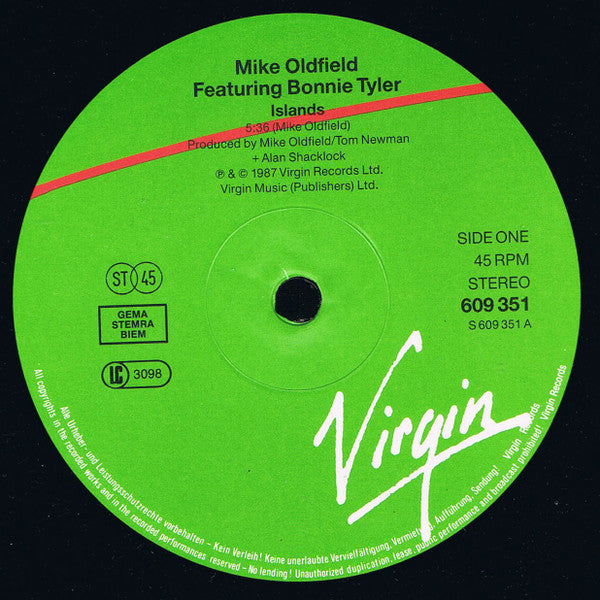 Mike Oldfield Featuring Bonnie Tyler : Islands (12", Single)