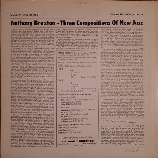 Anthony Braxton : 3 Compositions Of New Jazz (LP, Album)