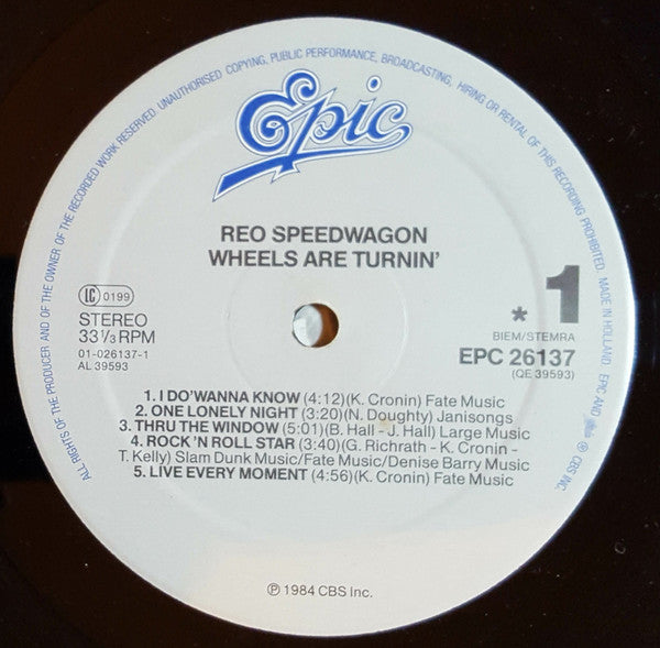 REO Speedwagon : Wheels Are Turnin' (LP, Album, RP)