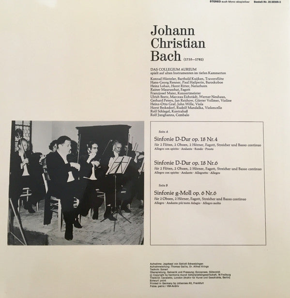 Johann Christian Bach, Collegium Aureum : Drei Londoner Sinfonien (LP, Album)